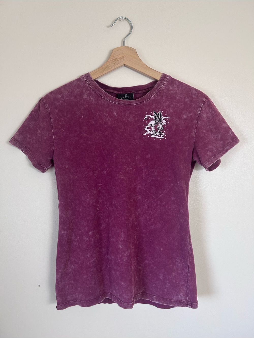 Empyre Womens Short Sleeve Graphic Tee in Maroon with Black & Pink Print